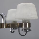 Art Deco nickel chandelier with textured glass, Czechoslovakia, 1930s