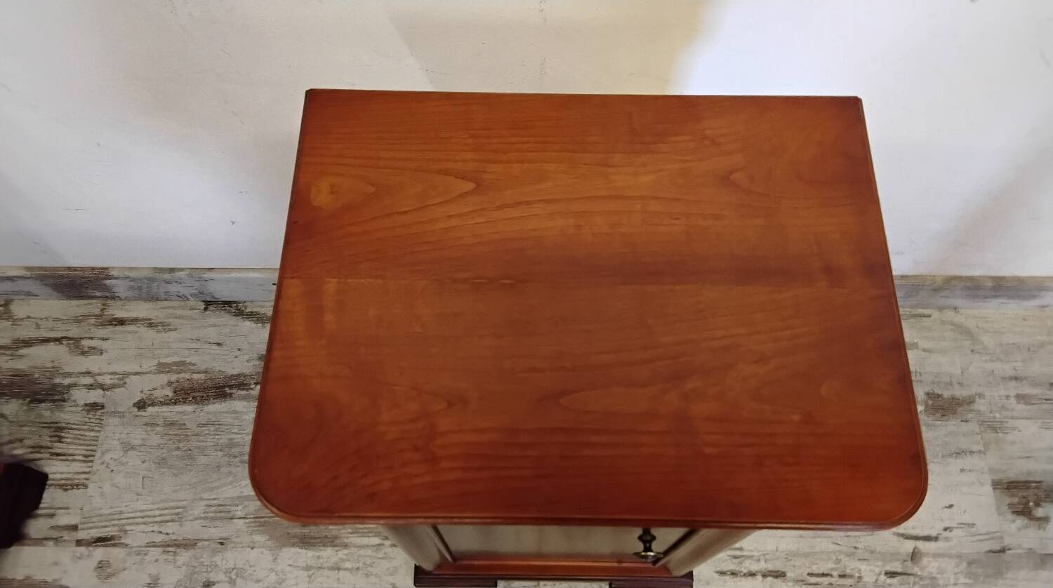 Pair of Louis Philippe style bedside tables in cherry wood.