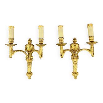 Paire D’appliques En Bronze Doré, Maison Baguès, Style Louis XVI, XXe Siècl