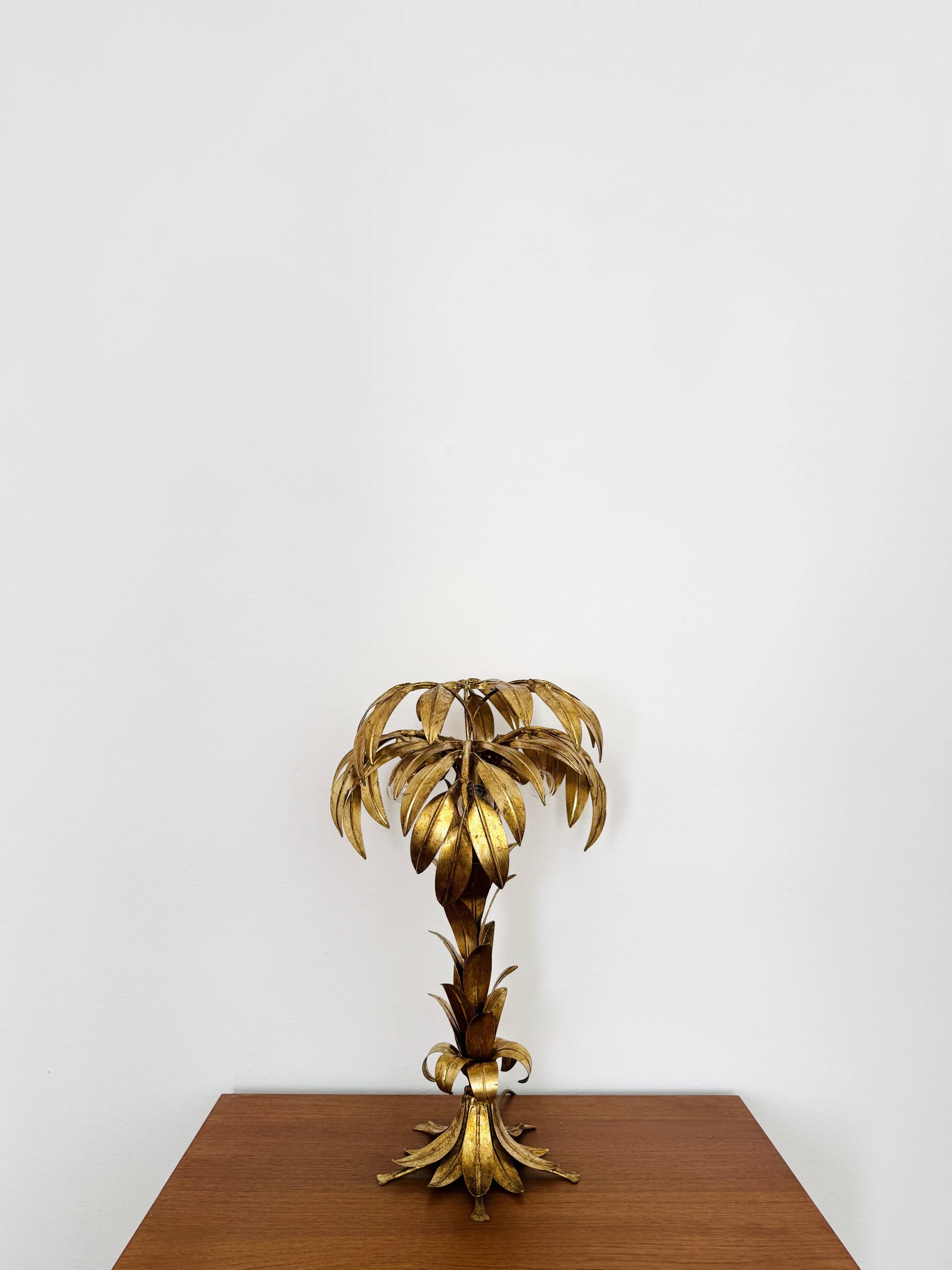 Gilded Italian Hollywood Regency Palm Tree Table Lamp by Hans Kögl