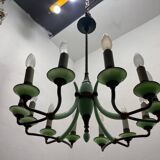 1950’s Opaline Glass Bronze Chandelier