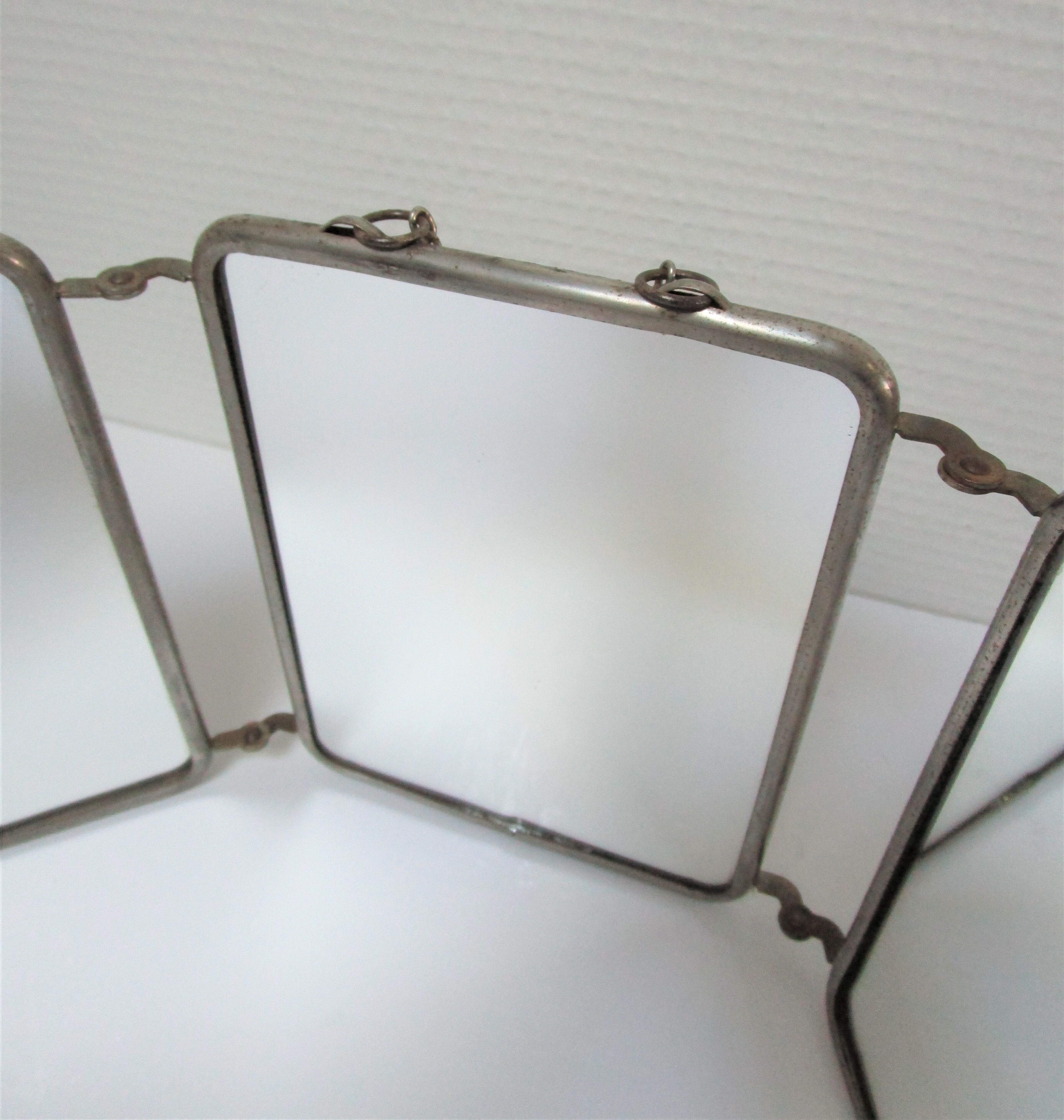 Early 20th century barber triptych mirror  - 19x44cm