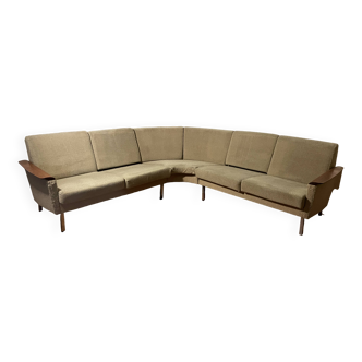 50s almond green corner sofa