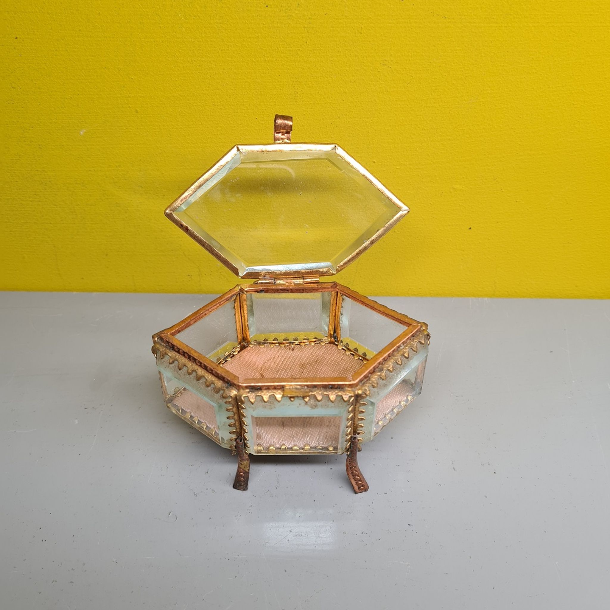 Old French Gold Plated and Crystal Jewelery Box. from the mid 20th century.