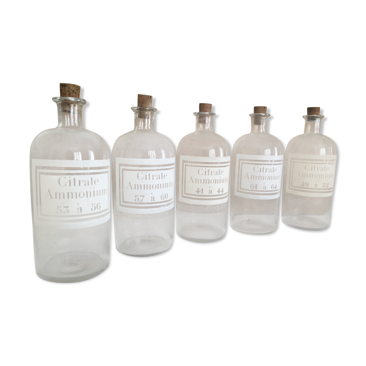 Lot of 5 vials of apothecary, Ammonium citrate