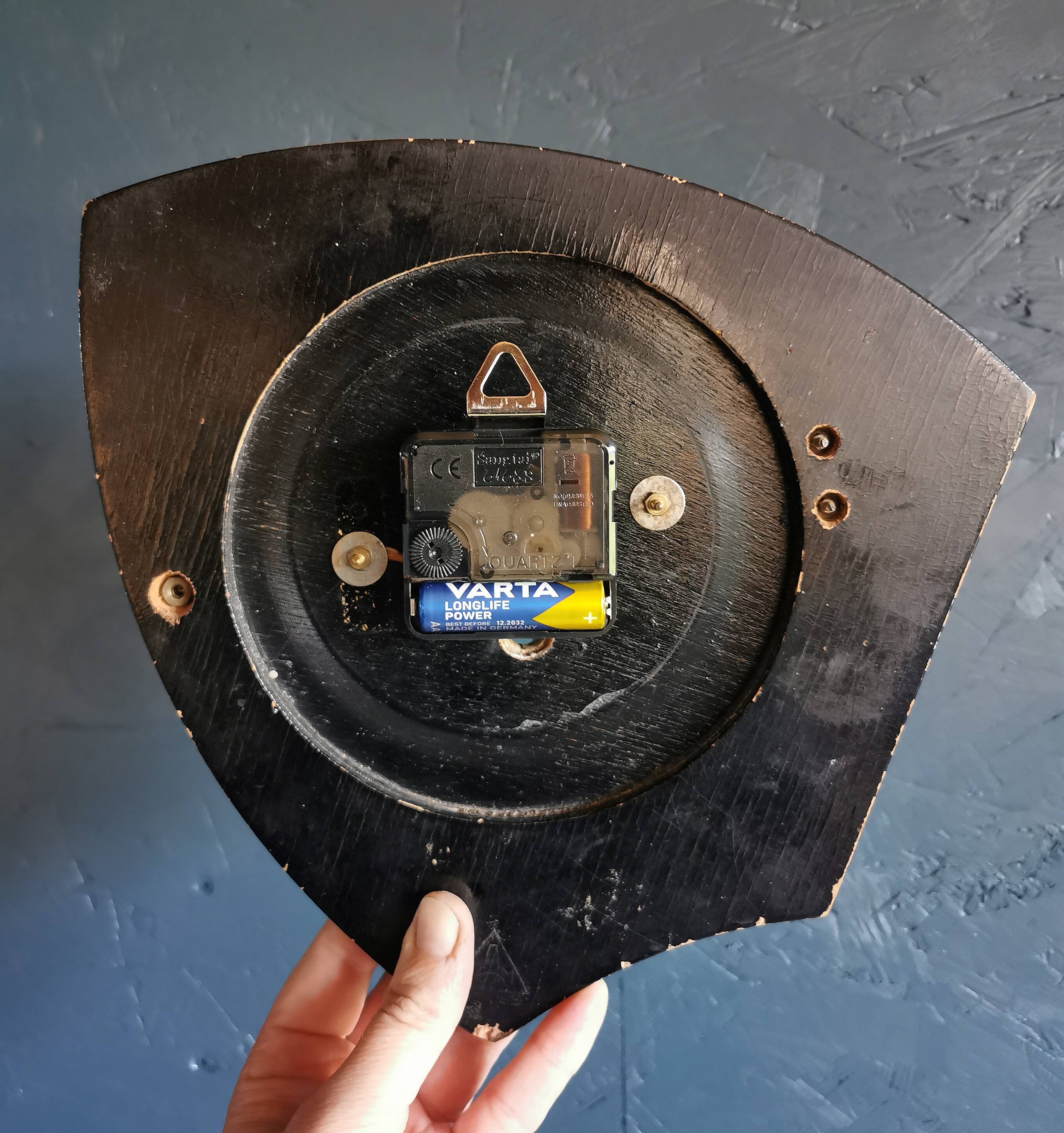 Vintage formica clock silent asymmetrical wall pendulum "MP blue black"