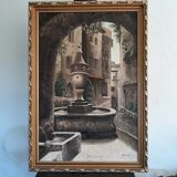 Painting on canvas, Fontaine Saint Paul de Vence signed LAINAS