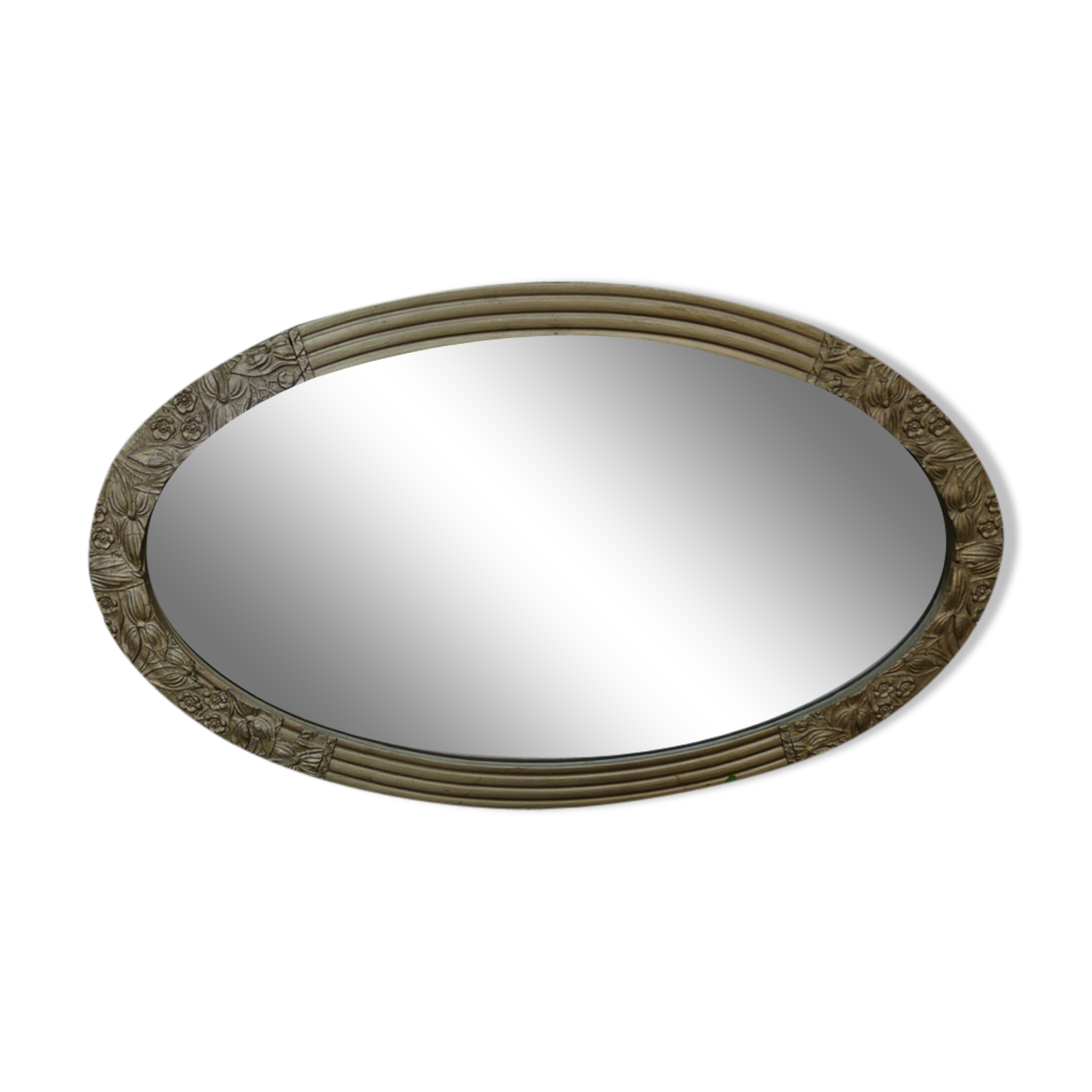 bevelled wooden art deco and gilded stucco bevelled mirror 66x39cm