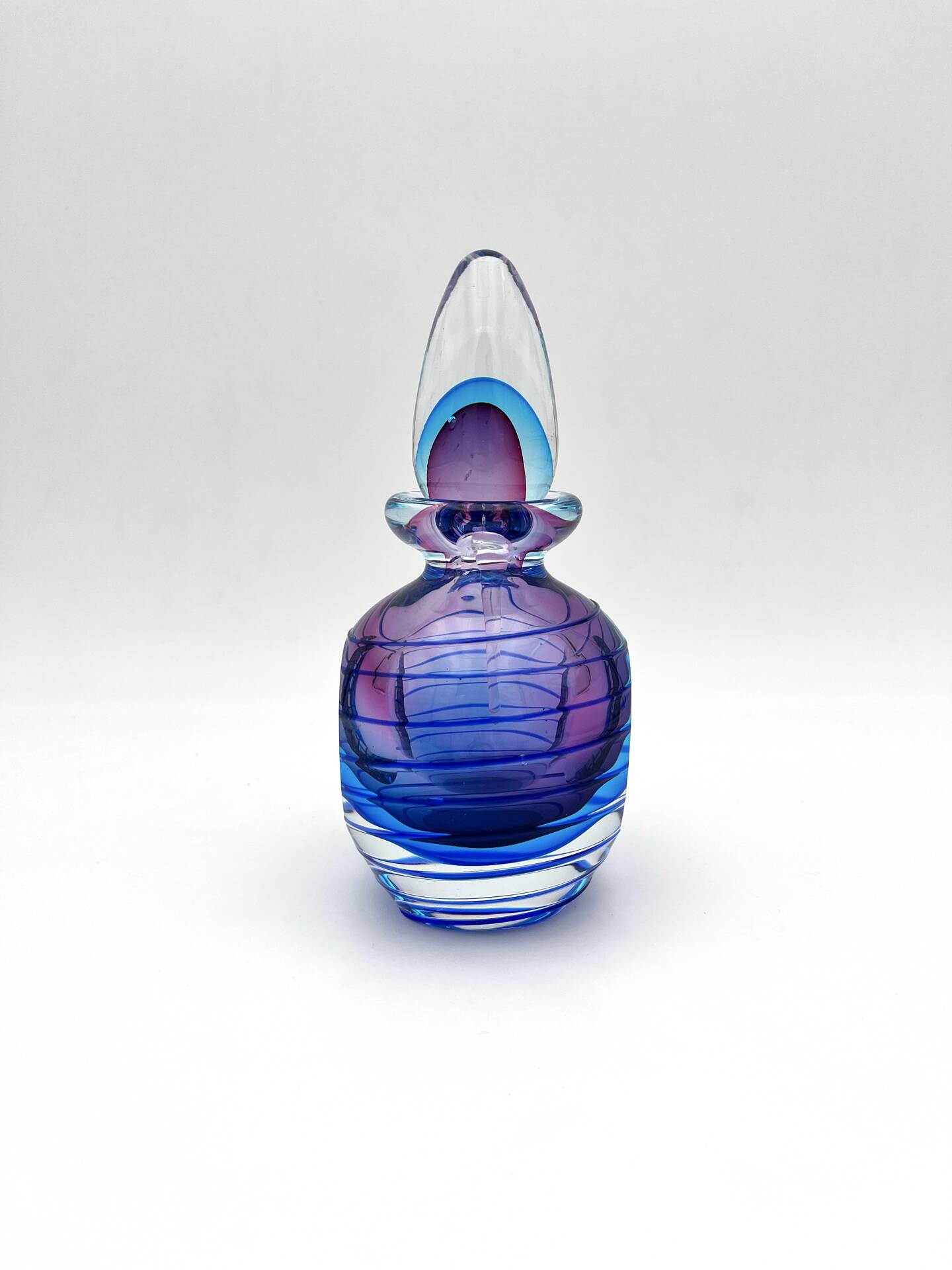 Murano Sommerso Perfume Bottle Signed with Polished Glass Faces 19cm