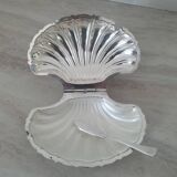 Deschamps Freres butter dish with silver-plated metal shell and V-shaped bowl