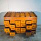 Double-sided wooden industrial filing cabinet with 48 vintage drawers