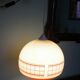 Space age pendant lamp, white opaline with orange silkscreened geometric designs
