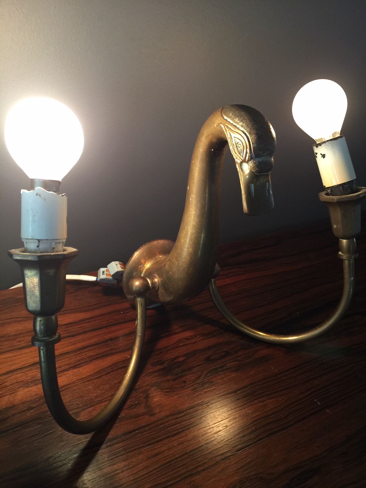 Pair d swans solid brass wall light