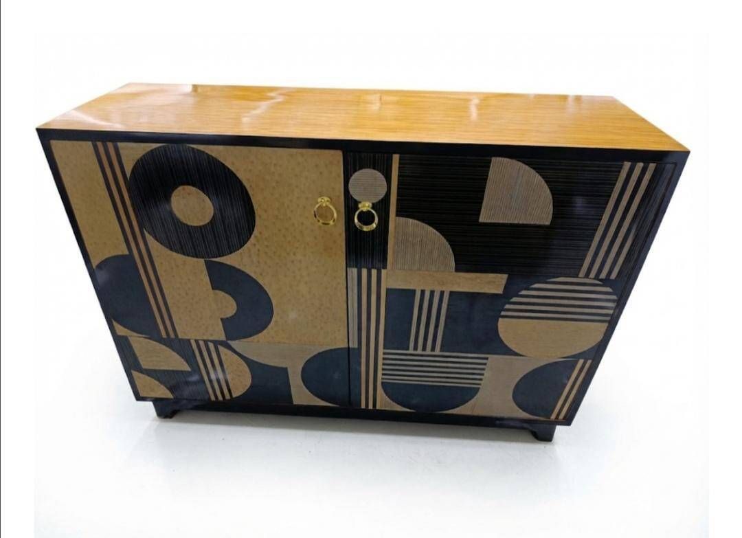 An Art Deco buffet in beige and black beech wood – 2 doors