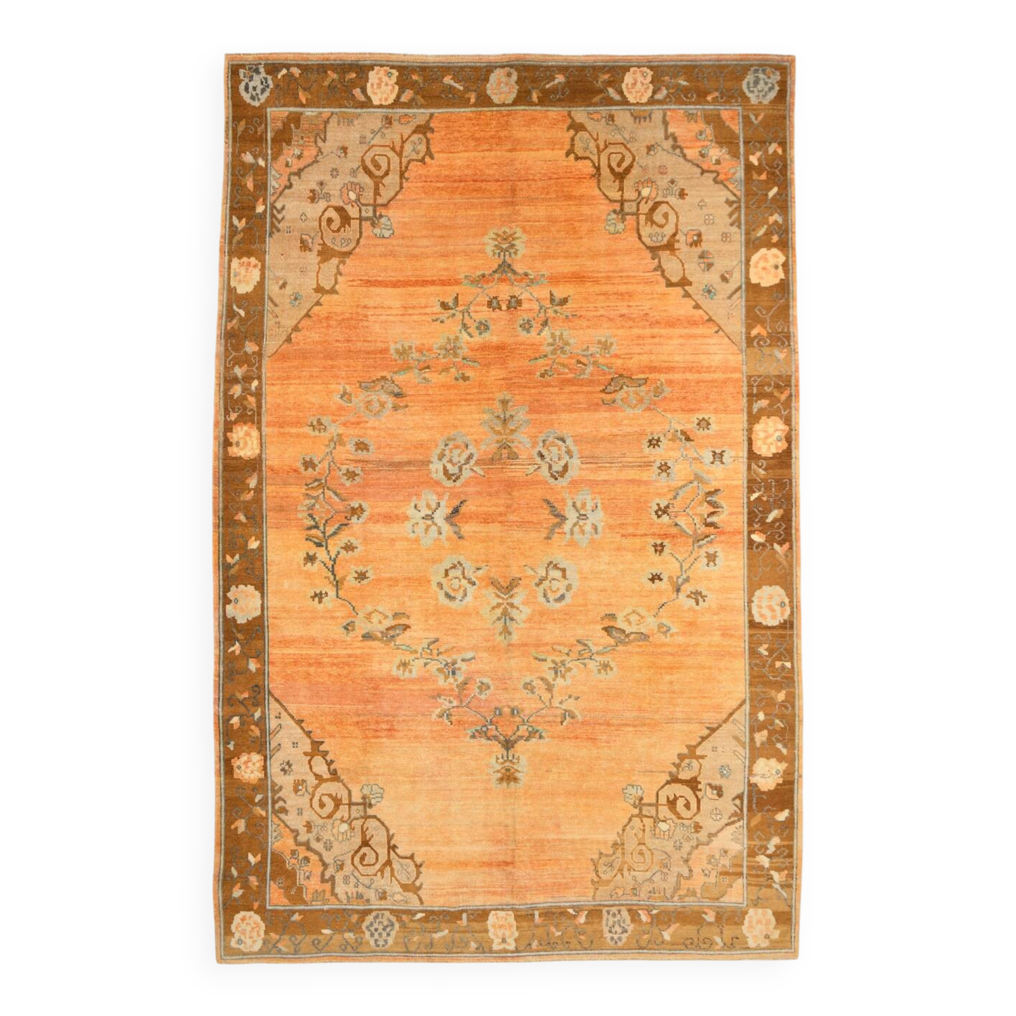 7x10 Peach & Brown Classic Persian Rug, 204x313Cm
