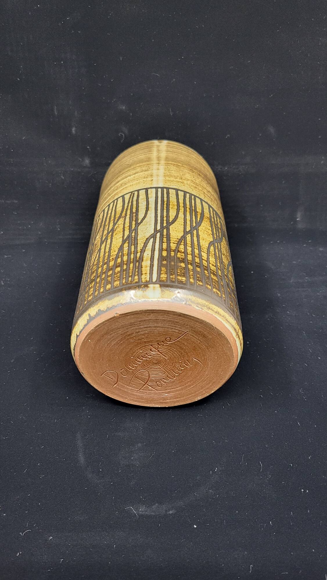 Cylindrical vase with geometric decoration by Dominique Pouchain