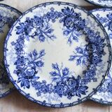 6 flat plates, Creil and Montereau earthenware, late 19th century, Flora decor