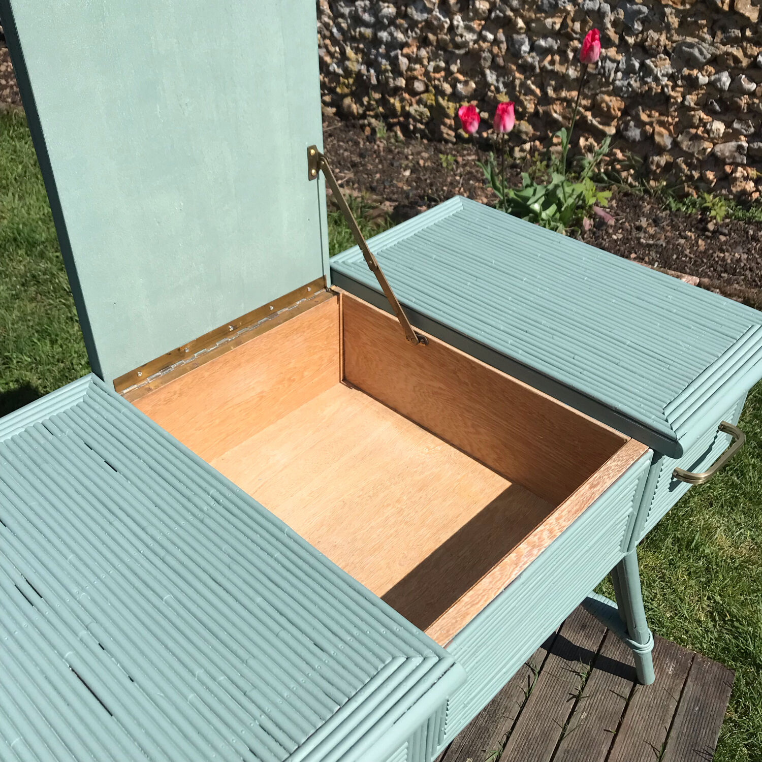 Vintage rattan desk 1950 color green