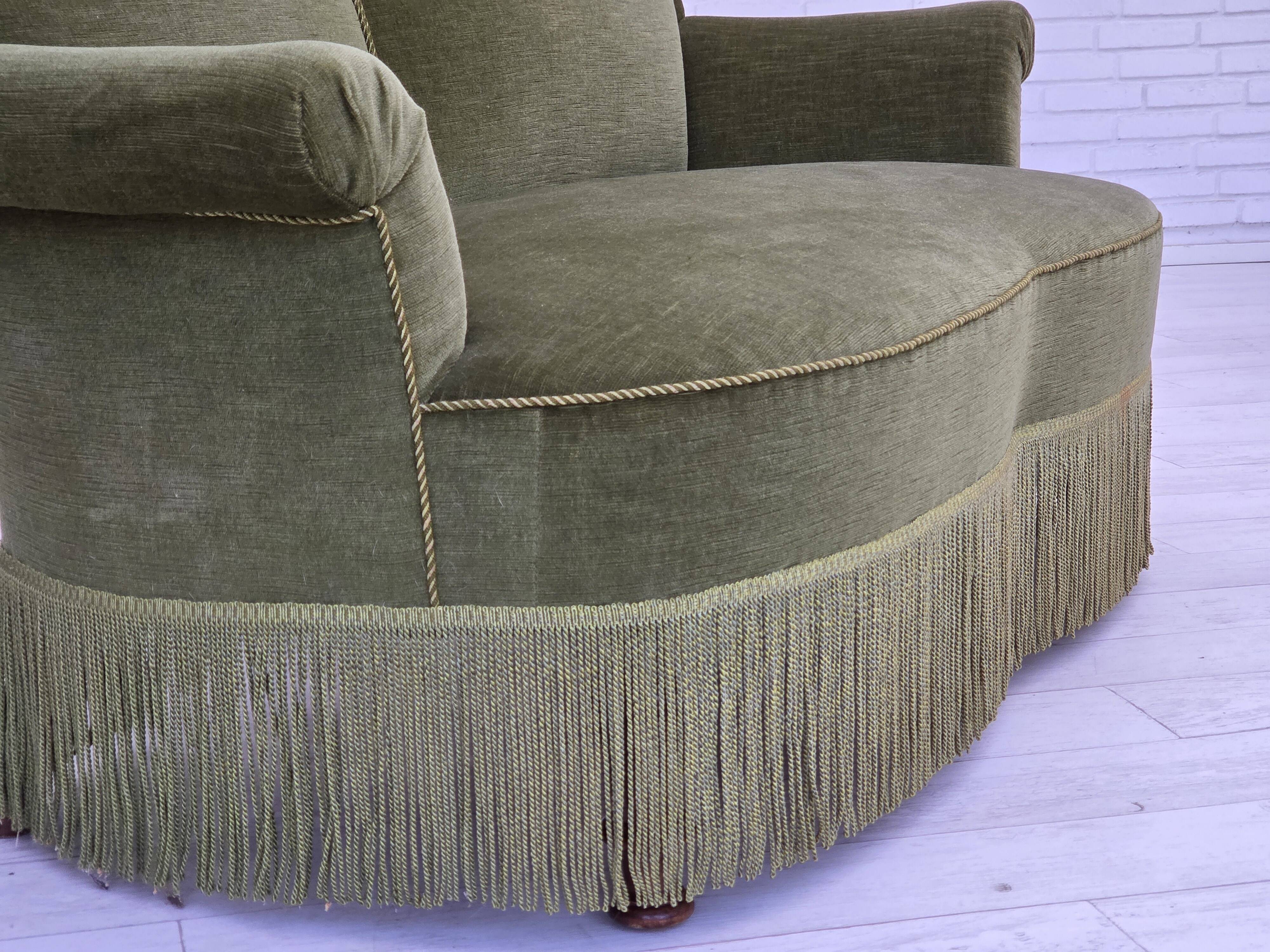 1960s, Danish 2-seater sofa, green furniture velour, beech wood.