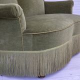 1960s, Danish 2-seater sofa, green furniture velour, beech wood.
