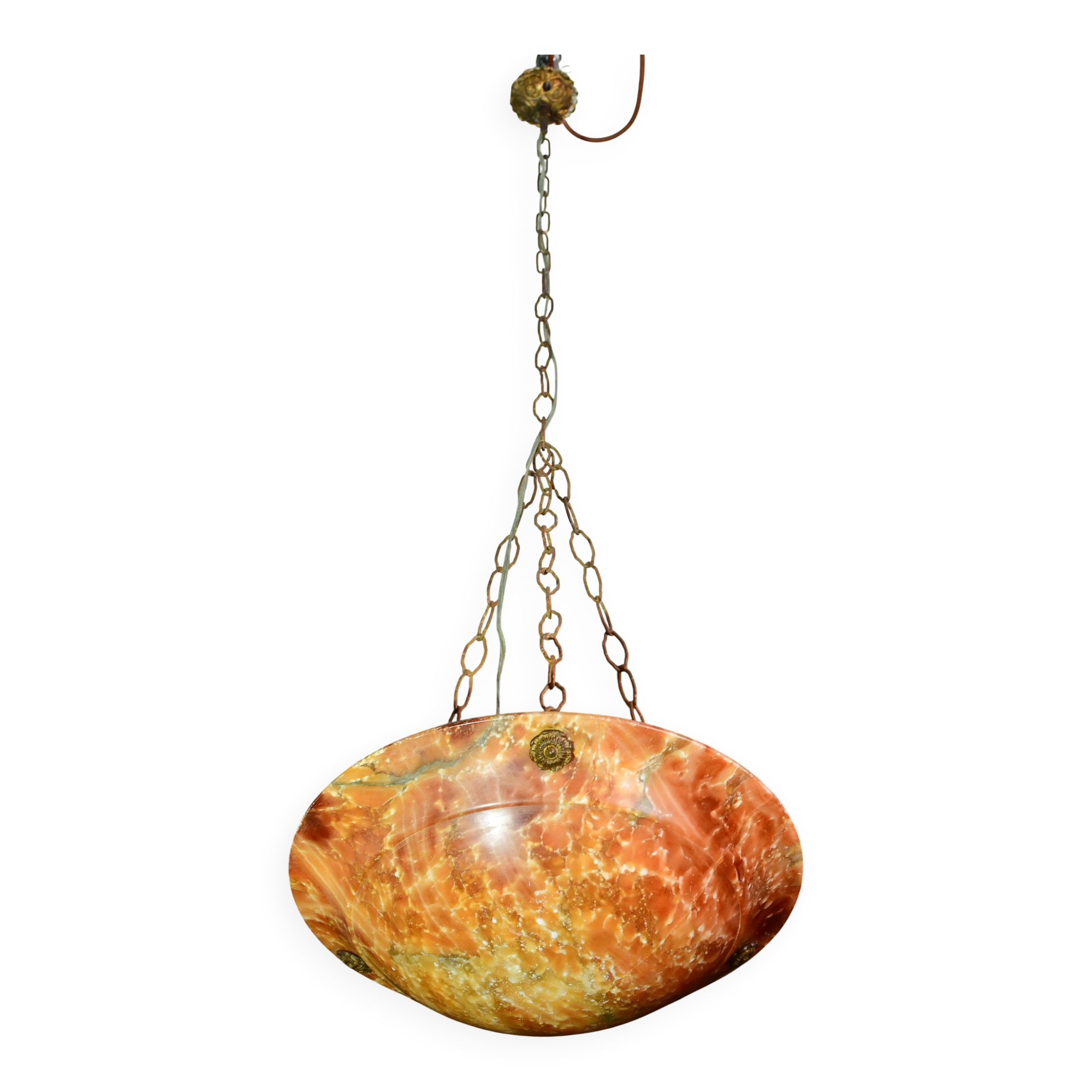 Art Deco great design orange alabaster chandelier, 1940s