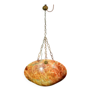 Art Deco great design orange alabaster chandelier, 1940s