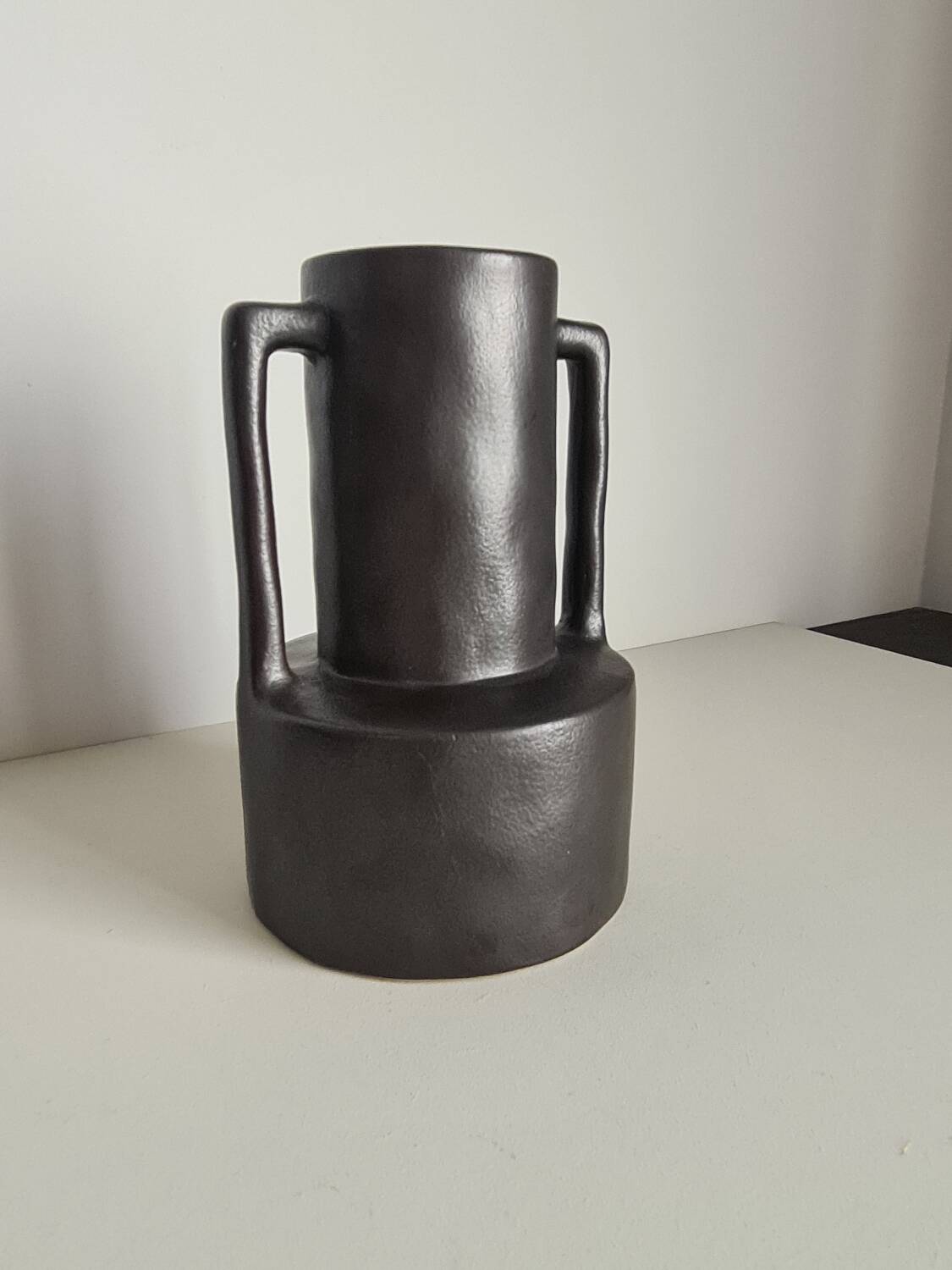 Modernist black ceramic vase / handmade / vintage
