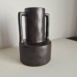 Vase moderniste en céramique noire / fabrication artisanale / vintage