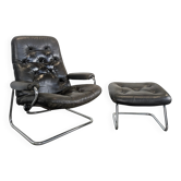 Fauteuil Stressless et Ottoman en cuir des années 70