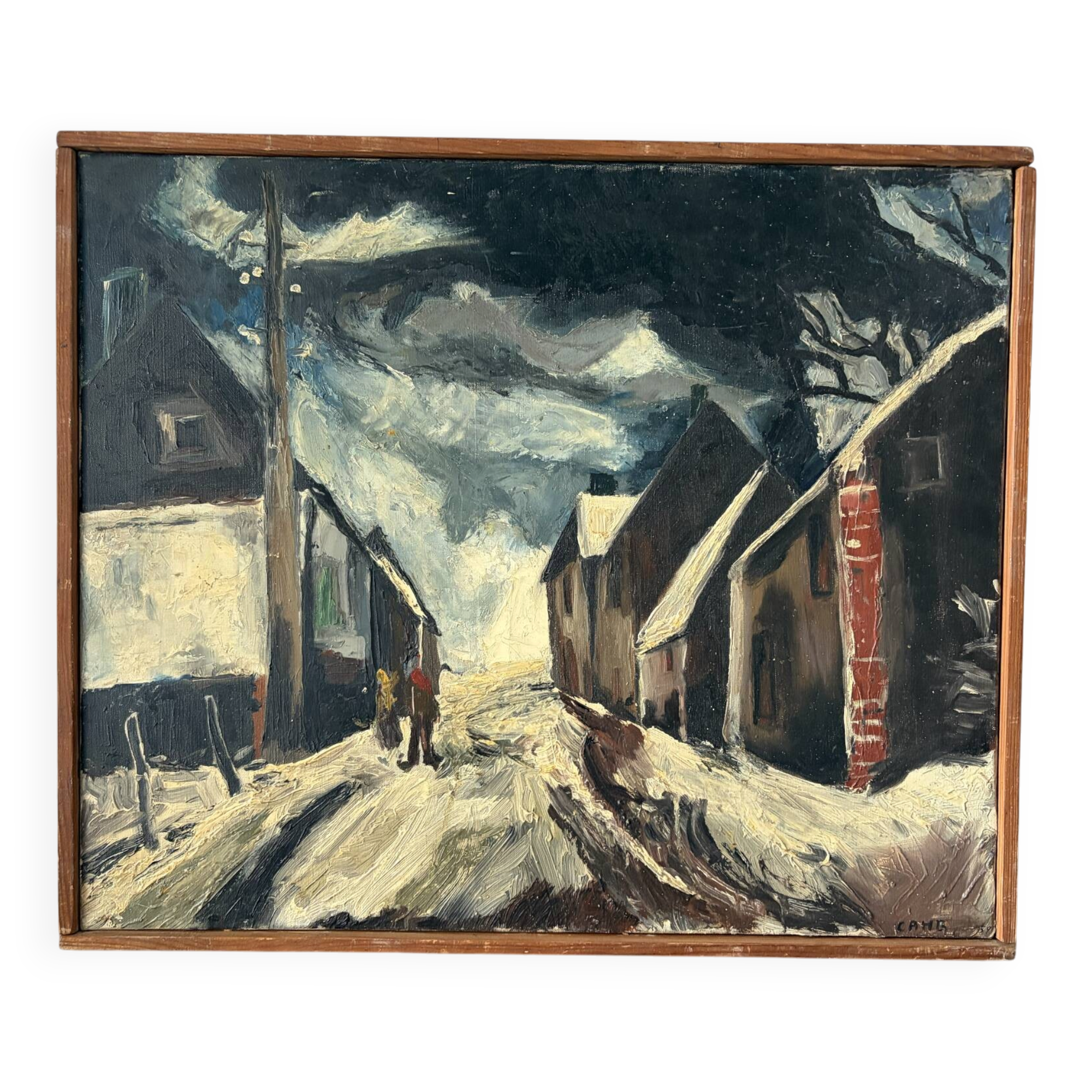 Hiver dans la rue, huile sur toile signée