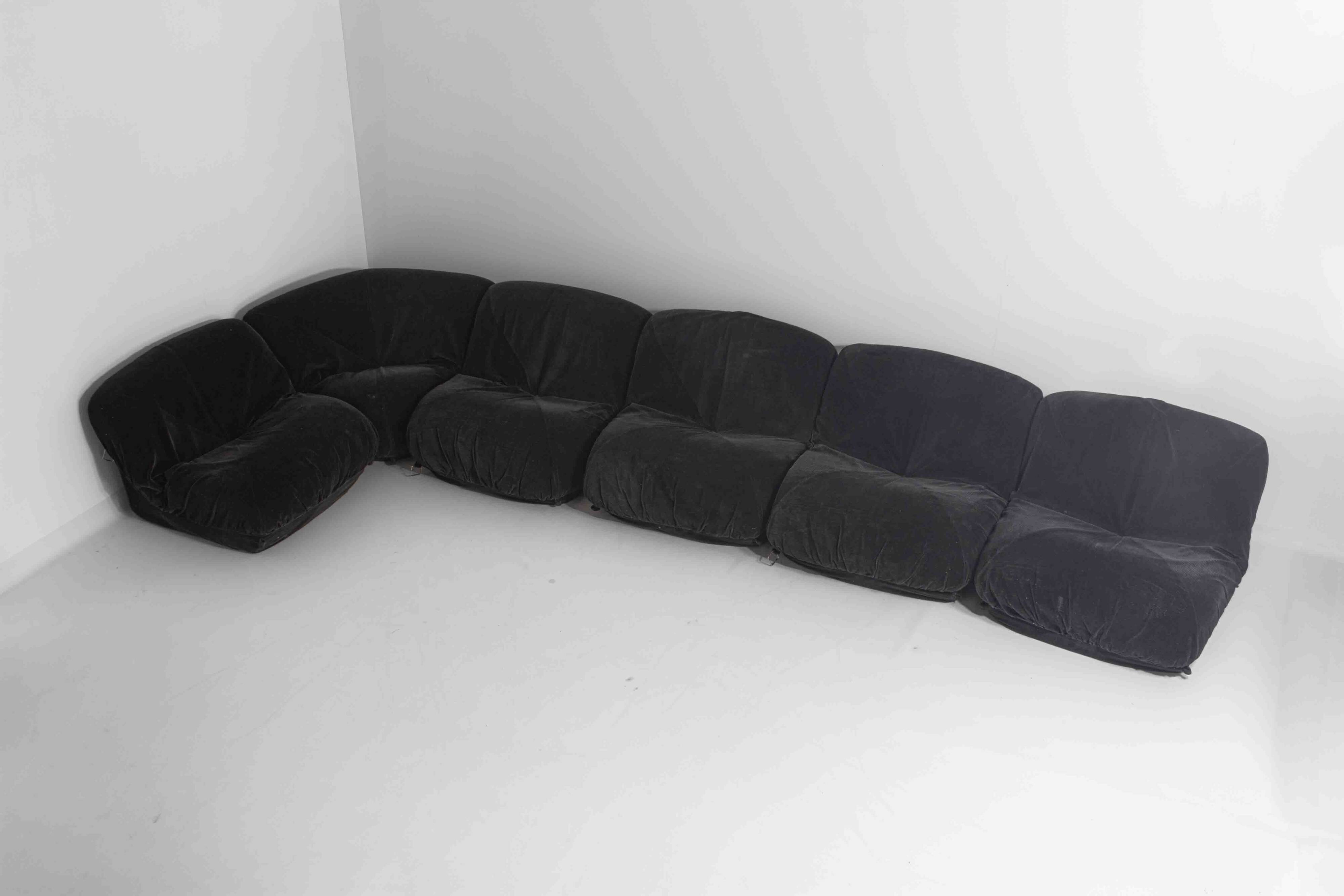 Modular "Patate" sofa in black corduroy velvet by Airborne, France 1970s