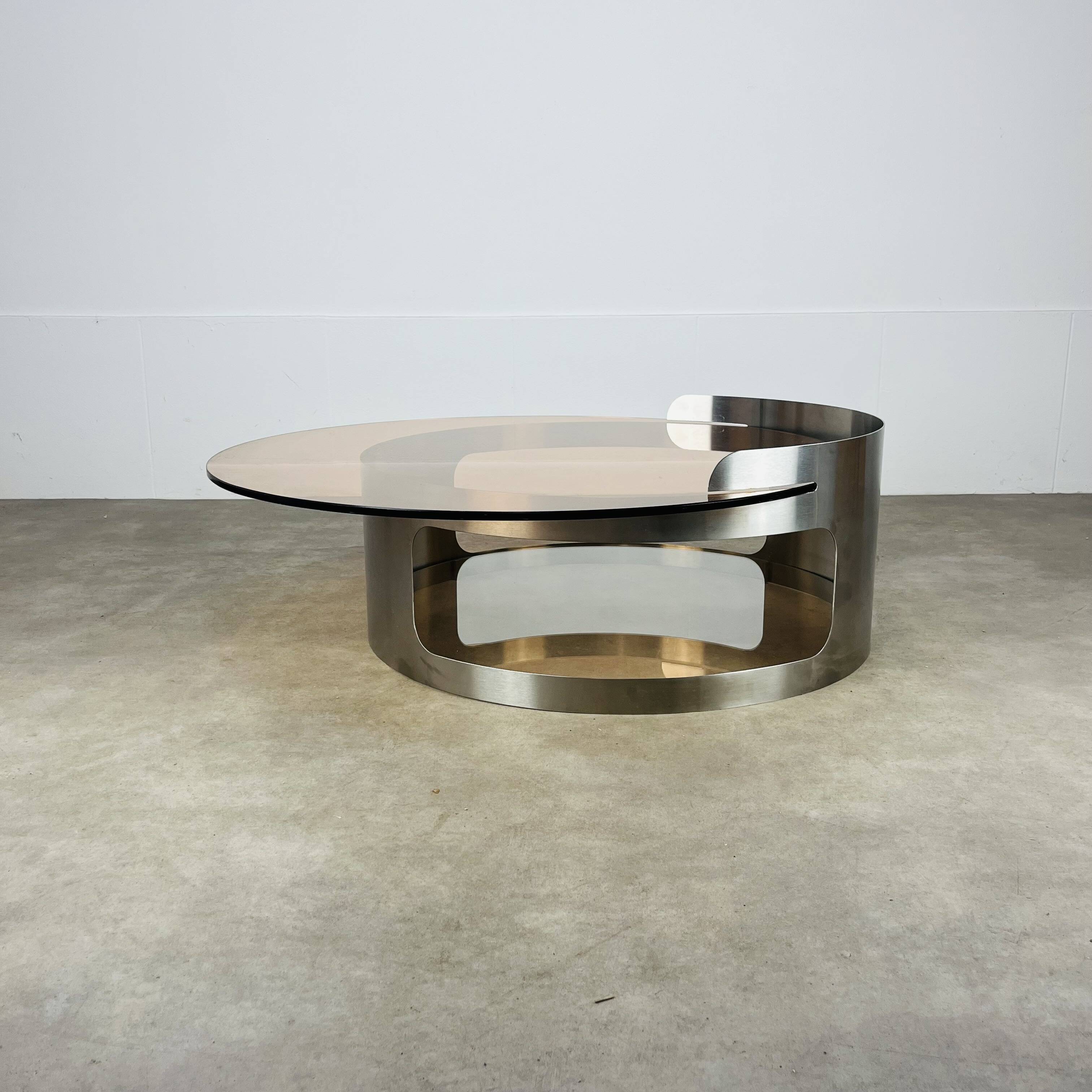Kappa coffee table in steel and smoked glass, Maria Pergay style, 1970s.