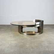 Kappa coffee table in steel and smoked glass, Maria Pergay style, 1970s.