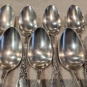 12 silver-plated metal dessert spoons, silversmith SFAM, rocaille design, 19.1 cm.