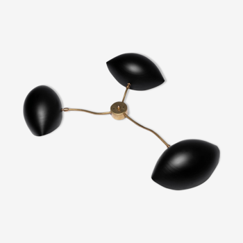 Sculptural wall lamp in brass and black metal 60 's