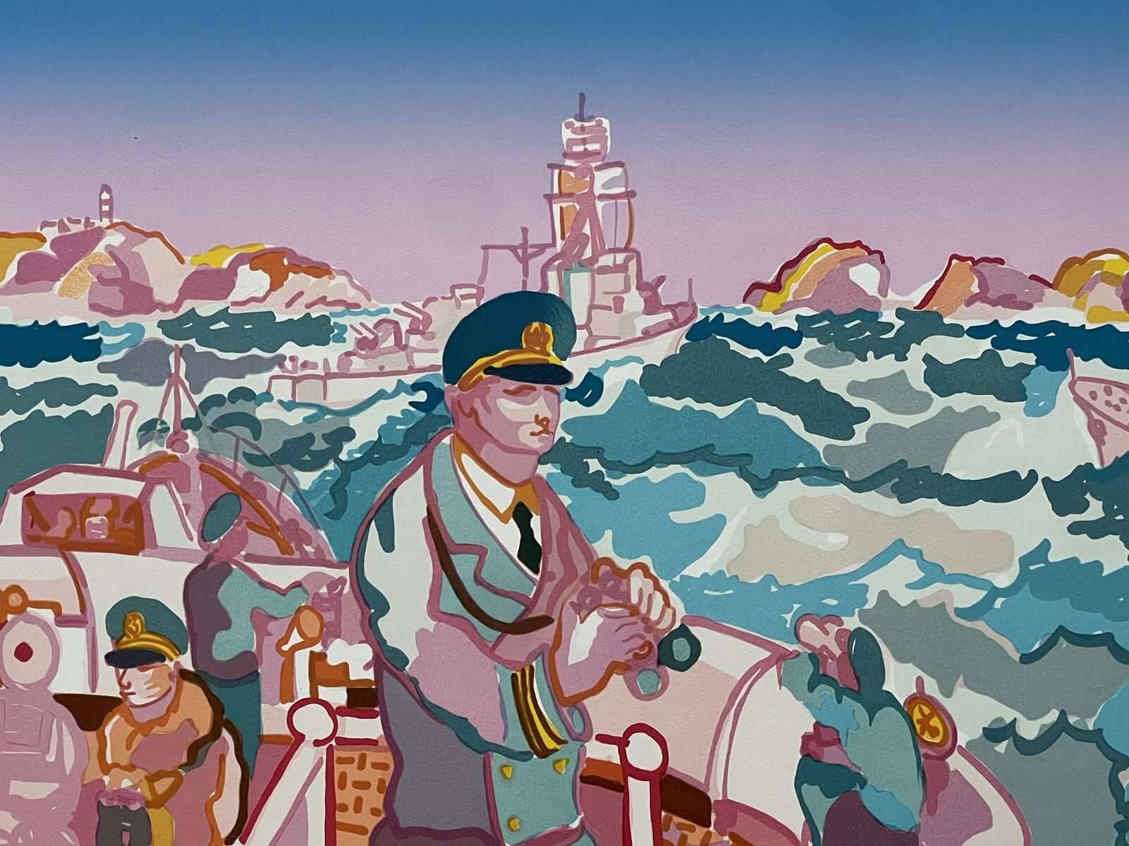 Lithograph by Charles Lapicque (1898-1988) - Maneuvers in the harbour of Brest