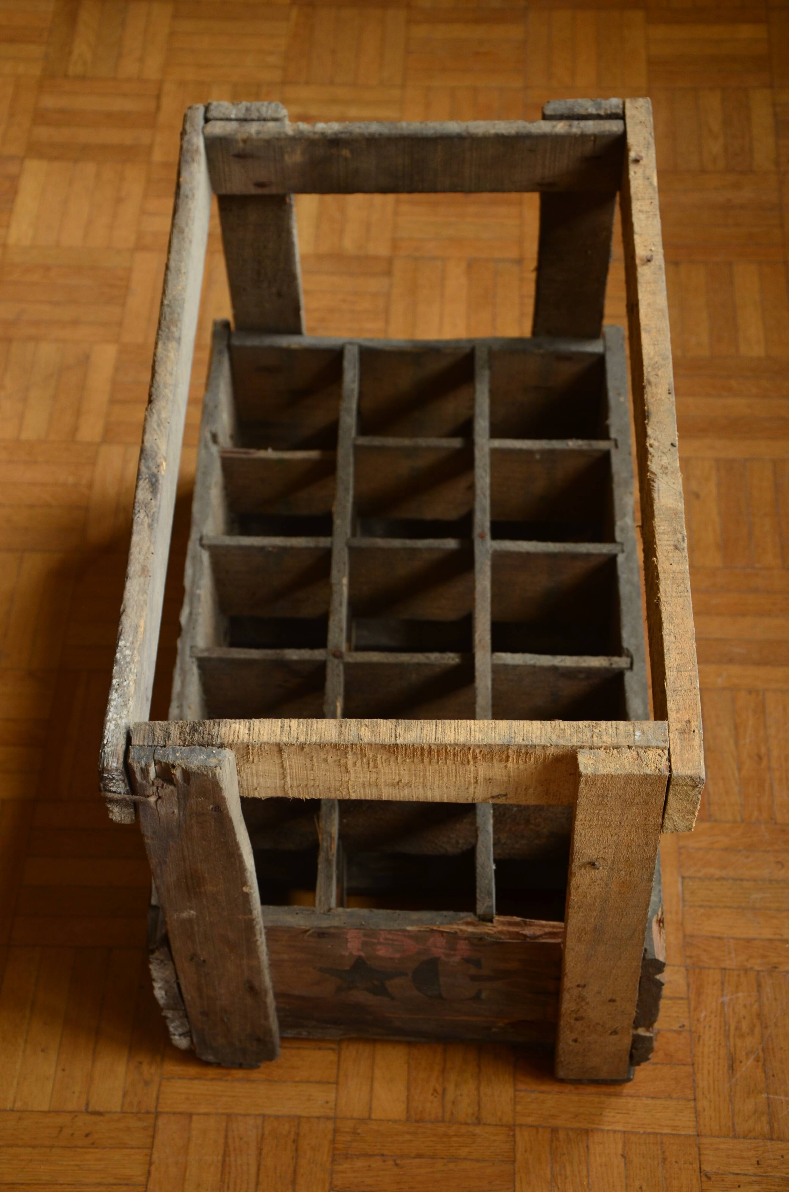 Old wooden bottles box