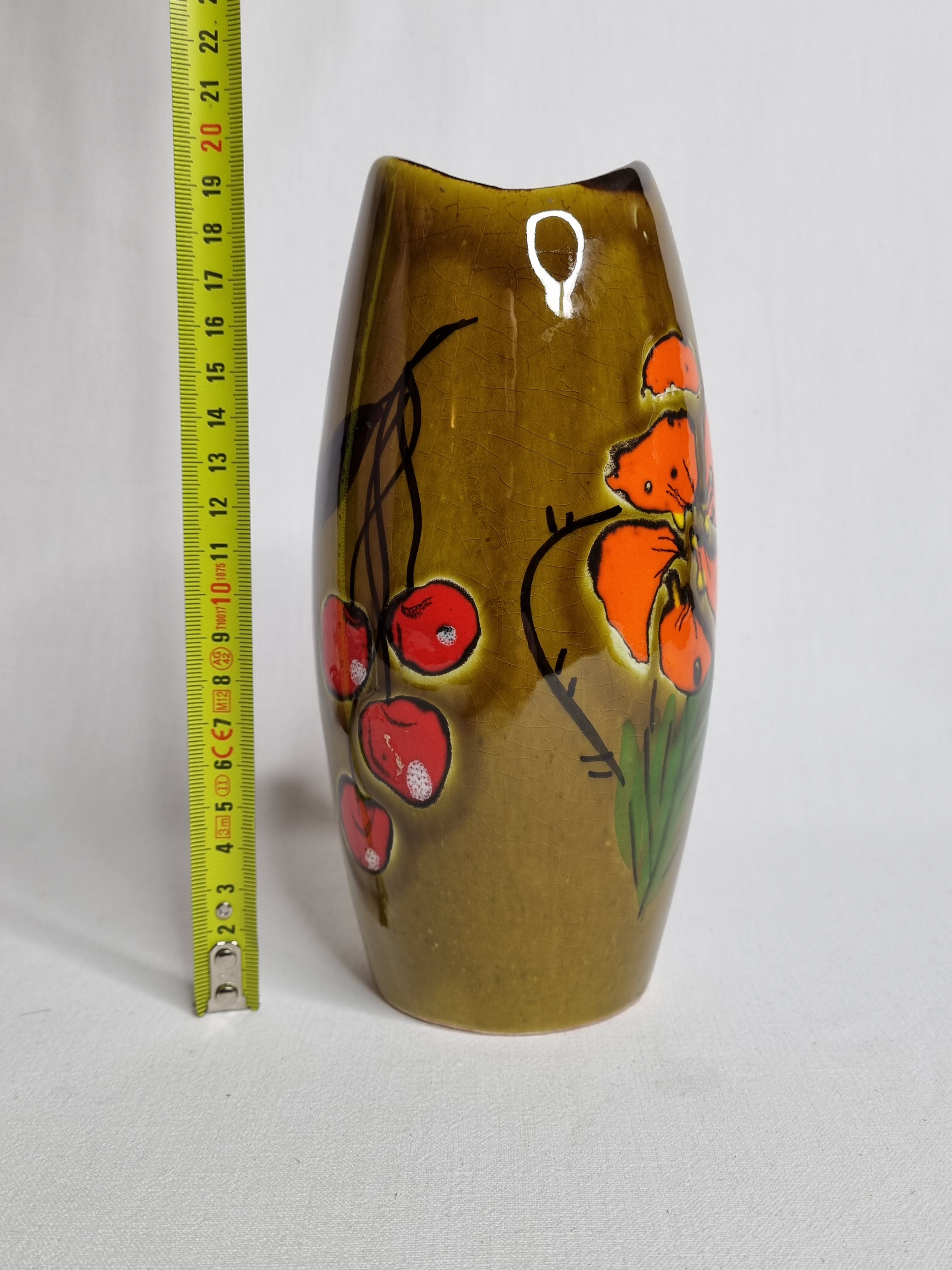 Vintage vase decorated with fruit and flowers hand-painted 20 cm
