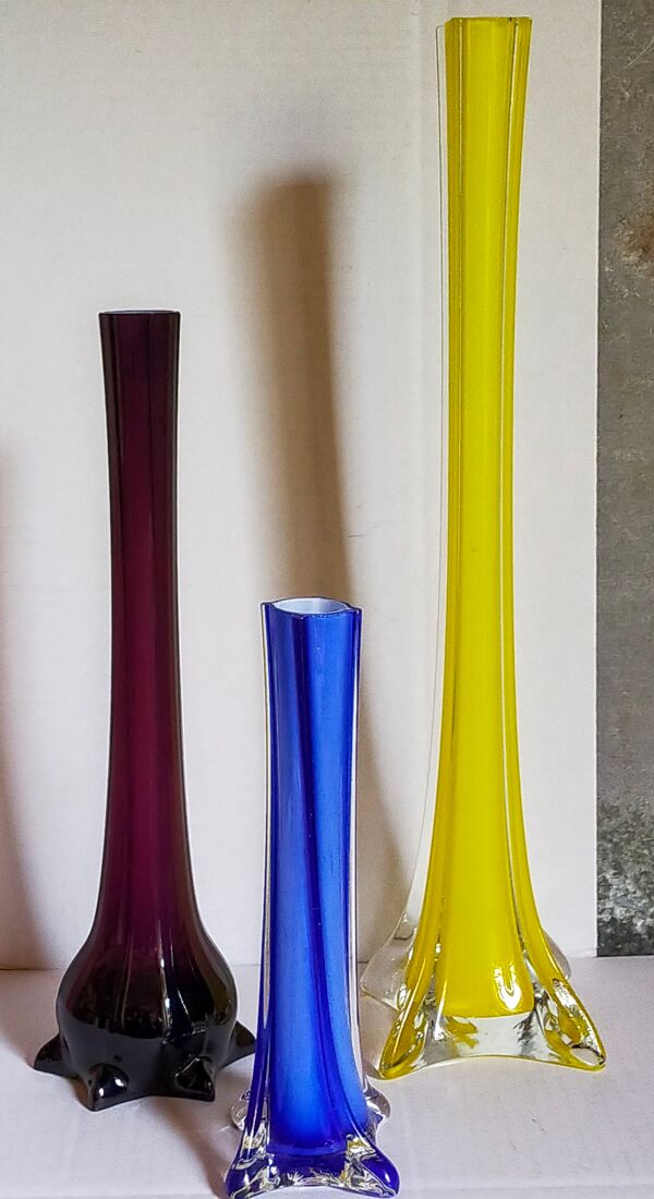 Trio de soliflores en verre étiré anciens