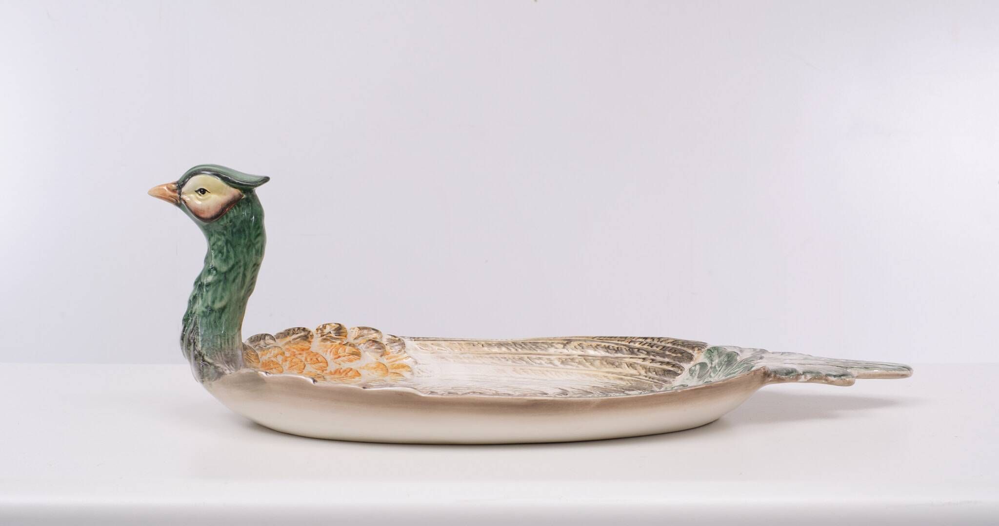 Mid century modern large Italian ceramic Peacock platter