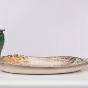 Mid century modern large Italian ceramic Peacock platter
