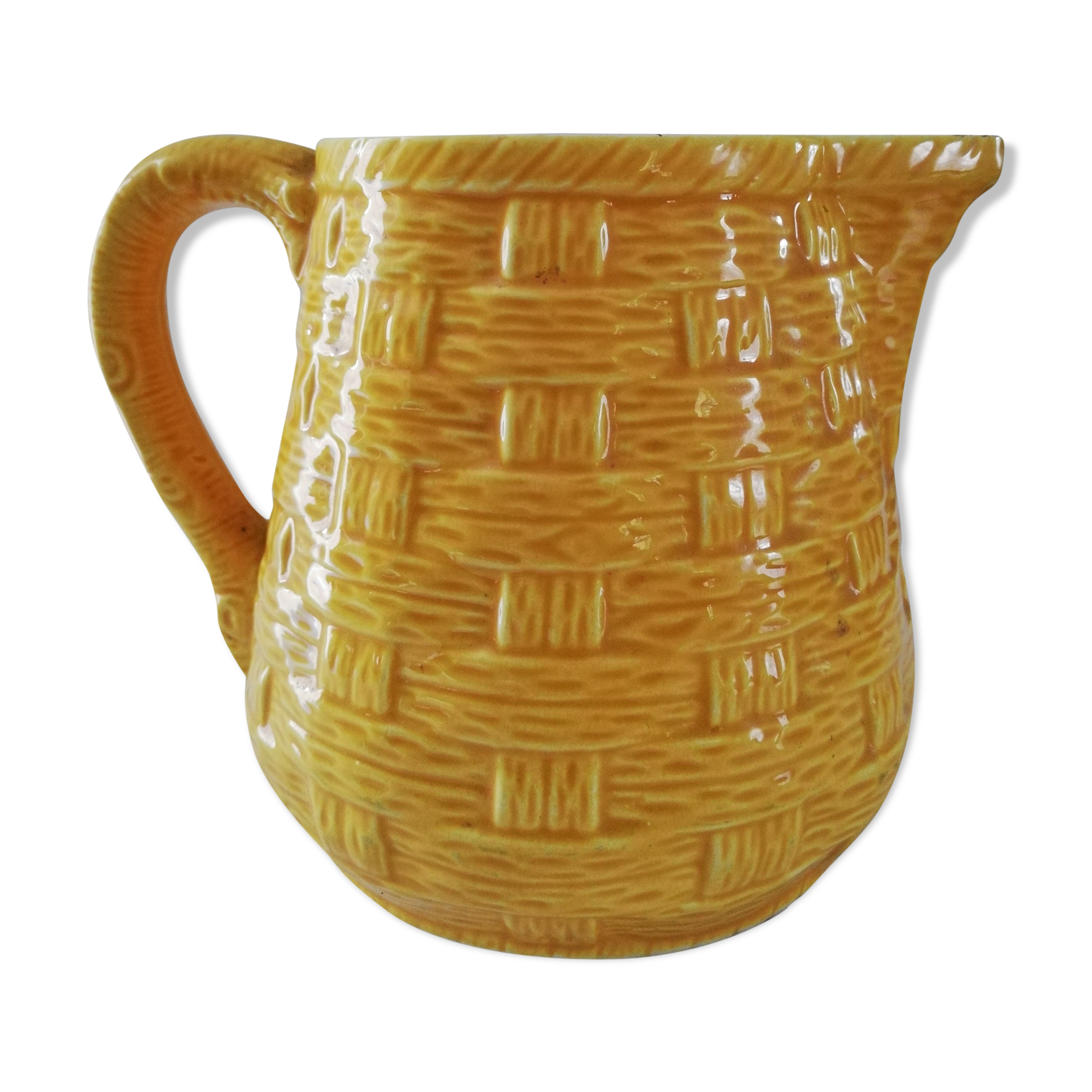 Pichet jaune en barbotine Digoin Sarreguemines vintage années 60