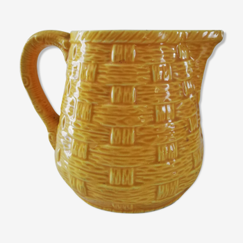 Yellow pitcher in dabbling Digoin Sarreguemines vintage 60s