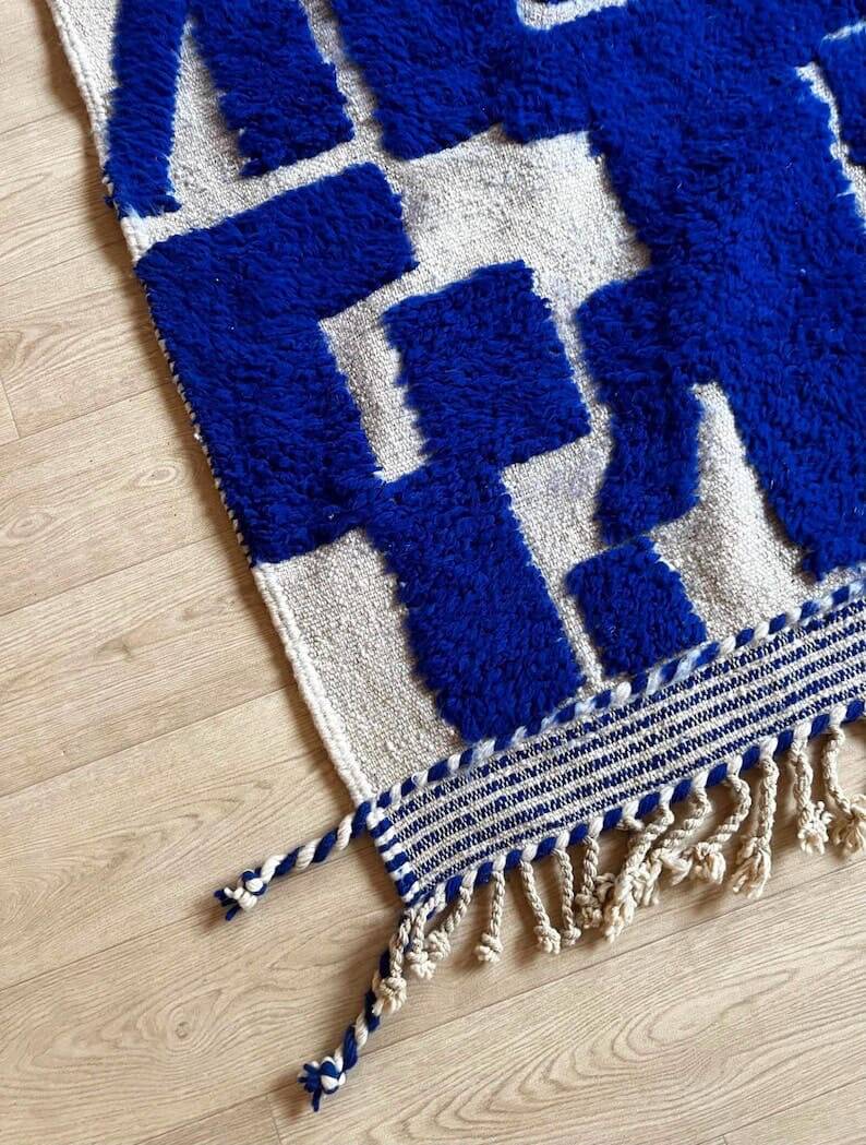 Handmade traditional Berber rug 2/3 m blue