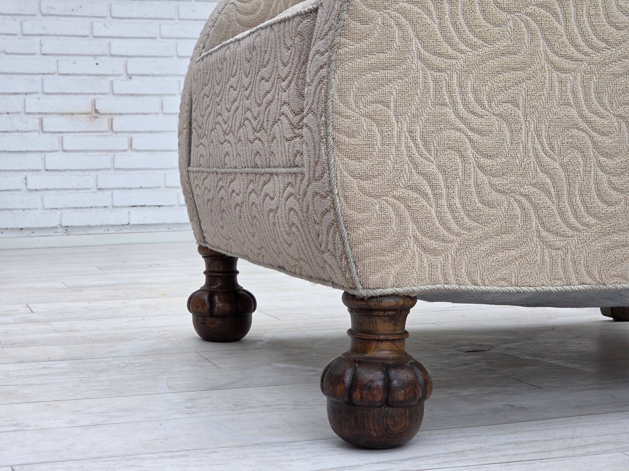 1950s, Danish artdeco armchair, furniture wool, oak wood legs.