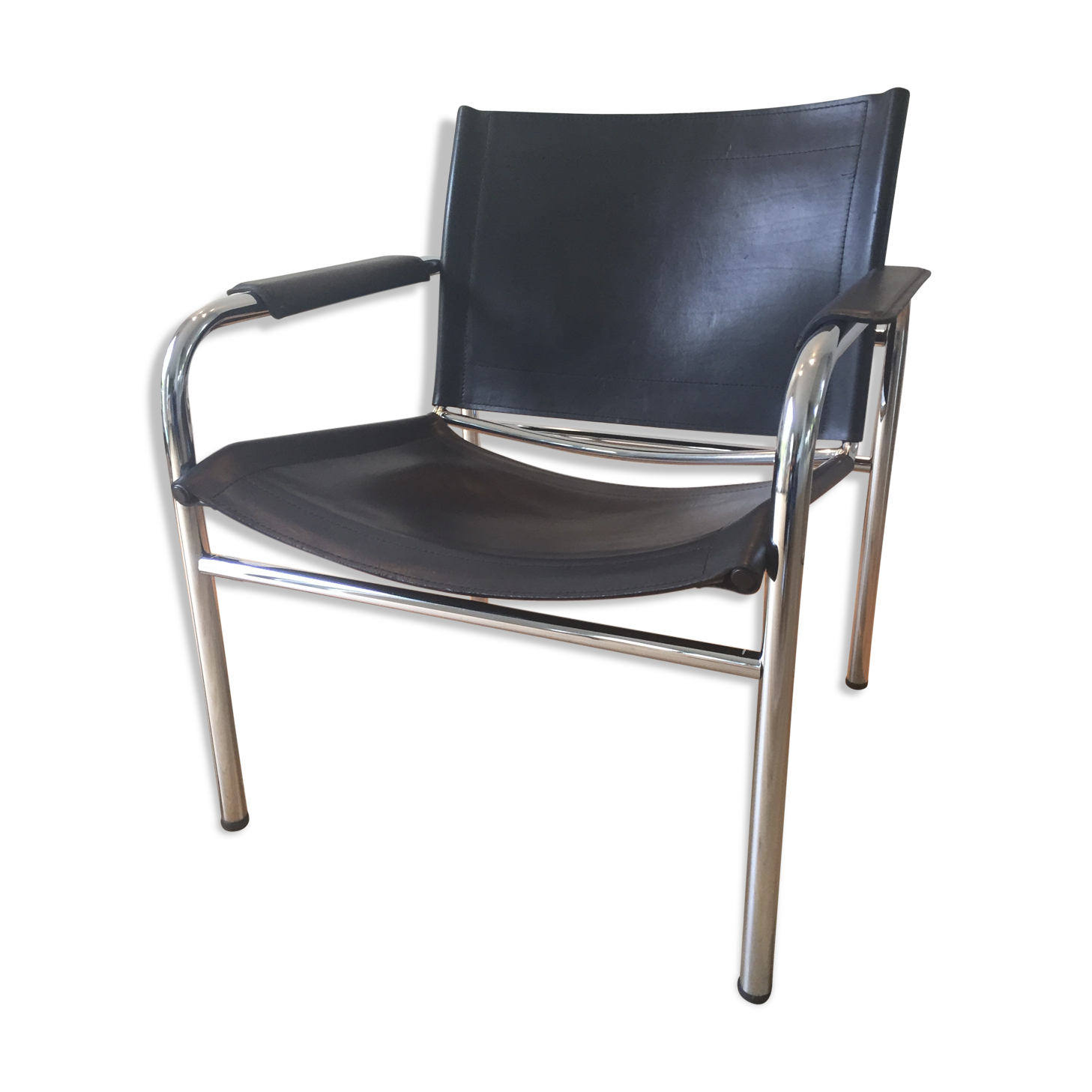 Bauhaus armchair in leather and chrome tubes, 70s 80s