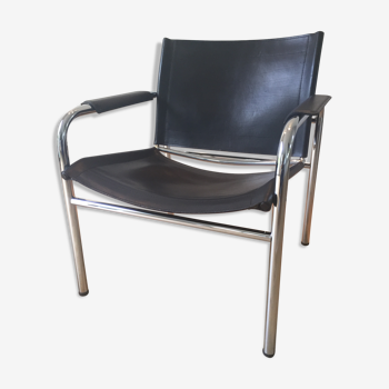 Bauhaus armchair in leather and chrome tubes, 70s 80s