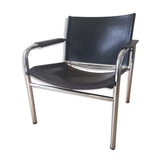 Bauhaus armchair in leather and chrome tubes, 70s 80s