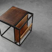 Mid-Century Magazine Holder in Metal, Wood and Leather, Belgium 1960s