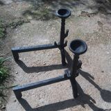 Pair of Small Fireplace Andirons with Bowls